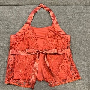 The Limited Coral Satin and Lace Halter with bow detail large